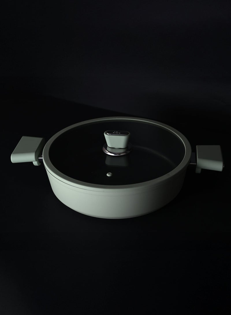 أوزو طقم أواني طهي أوزو بريميوم مكون من 9 قطع، لون المحار، أخضر ناعم، يشم، جرانيتاك، غير لاصق، مع أغطية زجاجية، رقم الموديل 3933، صنع في تركيا - Image 4